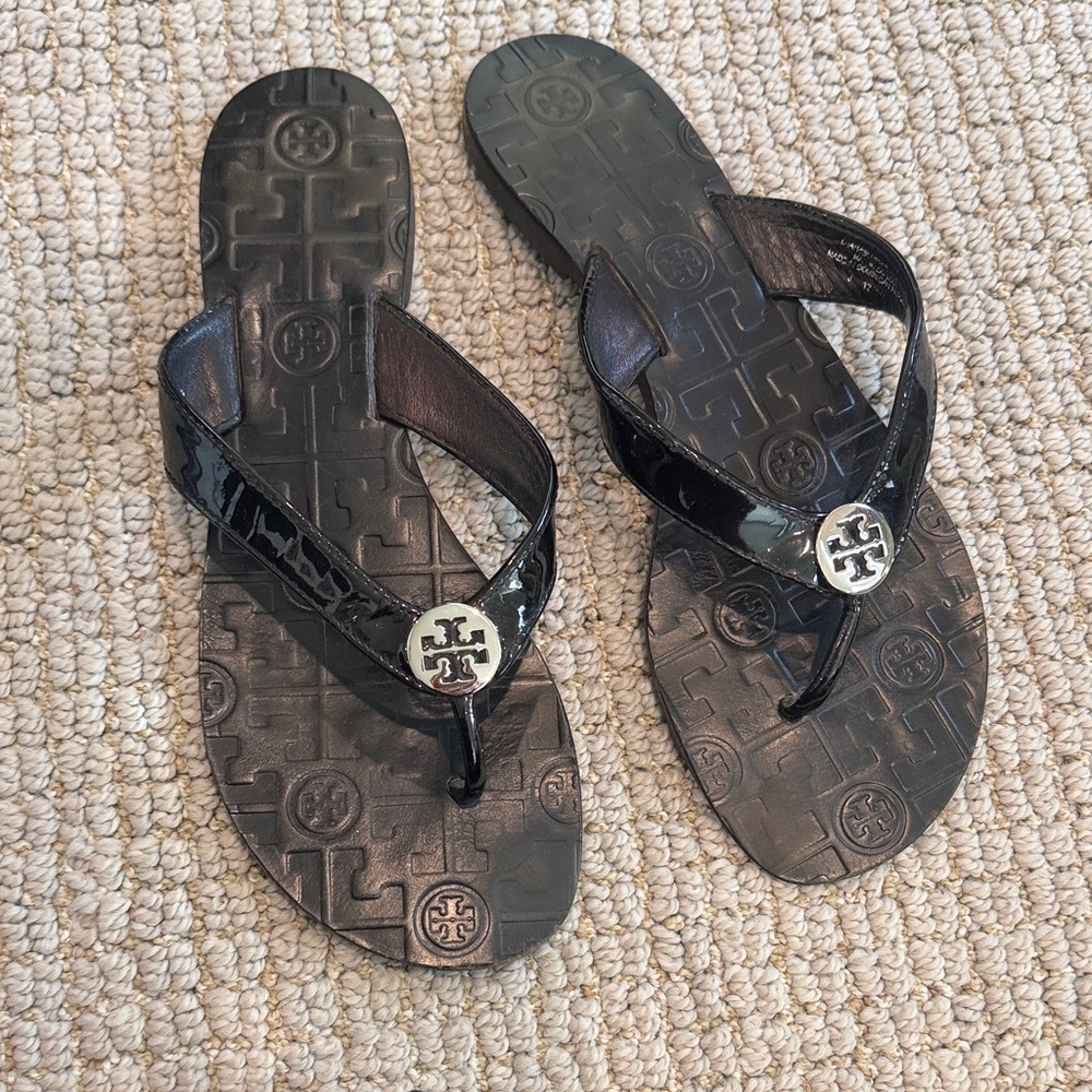 Tory Burch Glossy Black Sandals